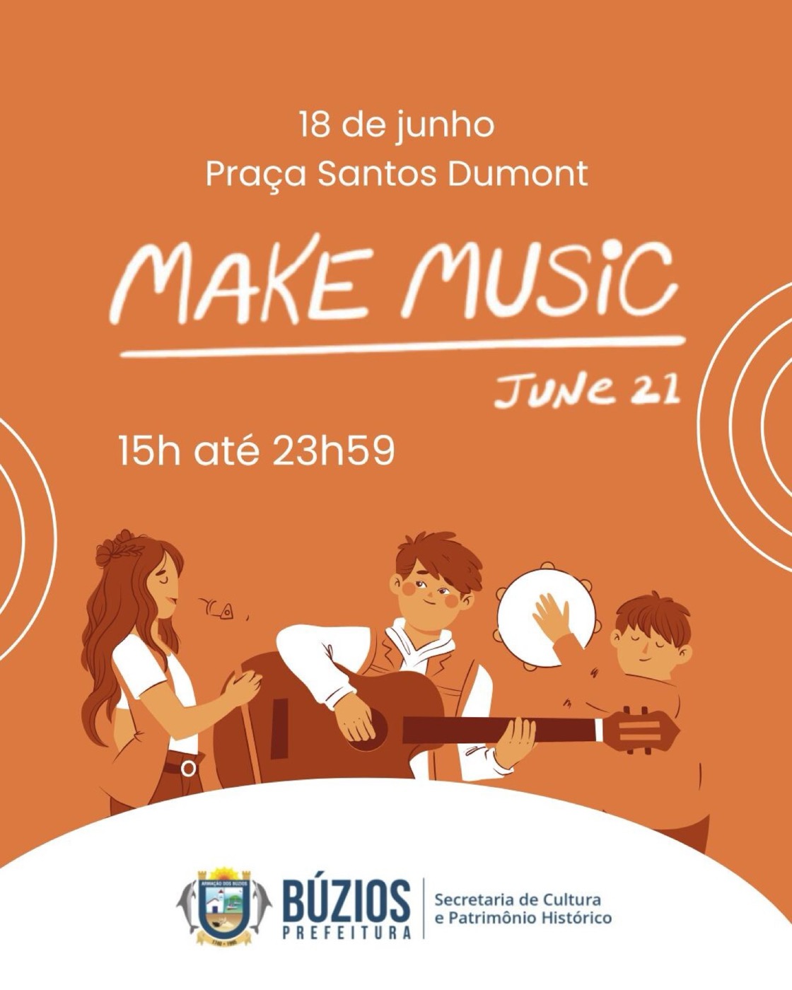Arte oficial da Prefeitura de Búzios para o Dia de Fazer Música | Make Music 2025