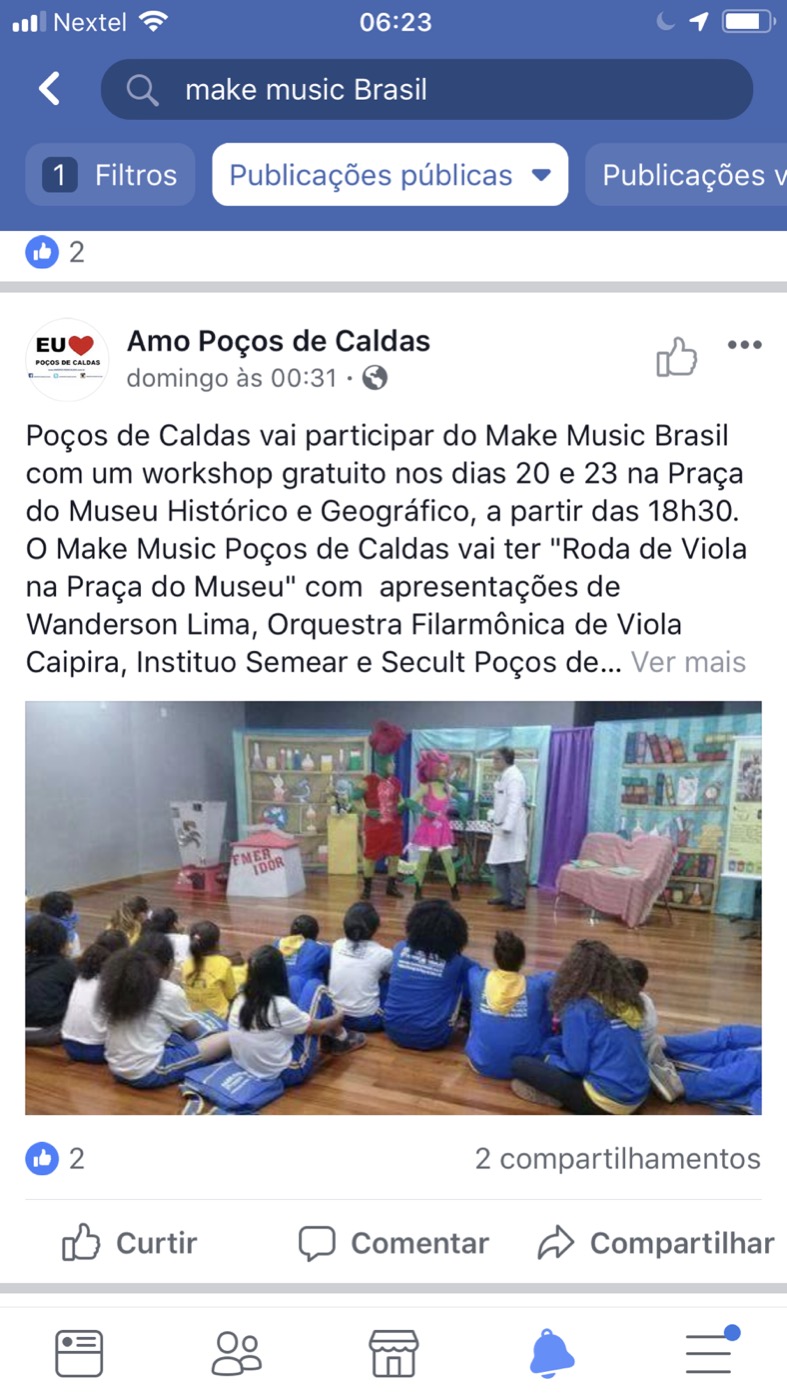 Registro público de Poços de Caldas sobre participação no Make Music Brasil